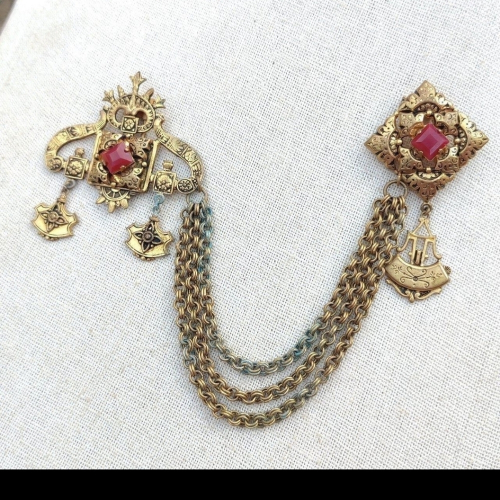 Antique Victorian Ruby Chatelaine - image 2